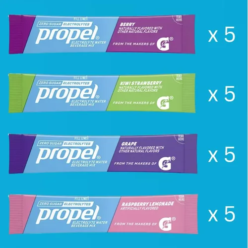 Vista 3 de Propel - Paquetes de polvo, paquete variado de 4 sabores con electrolitos, vitaminas y sin azúcar, (By Gsuila) (paquete de 20)