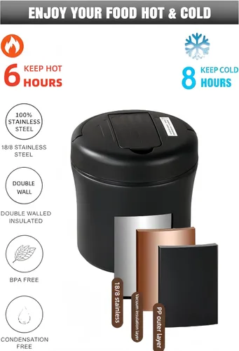 Vista 3 de Recipiente aislado para almuerzo de 40 onzas con bolsa térmica y cuchara plegable, tarro de alimentos de acero inoxidable a prueba de fugas, caja