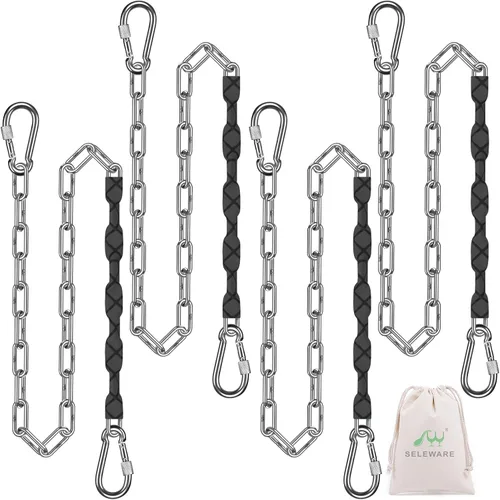 Vista 10 de SELEWARE 2 cadenas colgantes de 65 pulgadas, cadenas colgantes de acero inoxidable de capacidad de 1000 libras con 4 mosquetones, accesorios