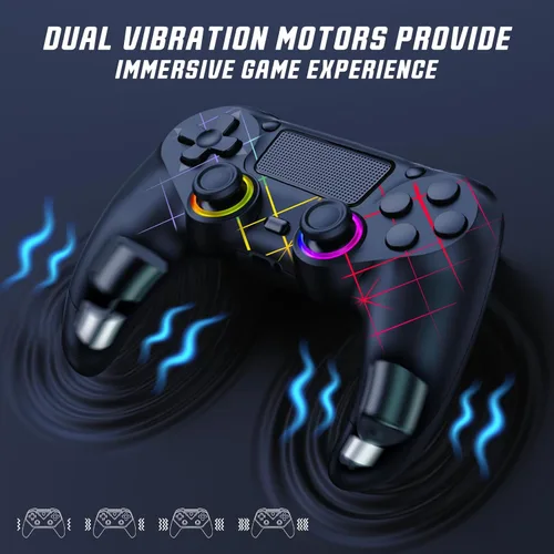 Vista 4 de GamingBoy 2 Pack Wireless Controller for PS4, Light-up RGB Remote Control for Ps4/PC with Hall Effect Joystick/1000mAh Battery/Type-C/Dual