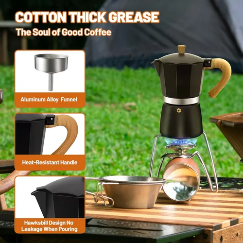 Vista 5 de Cafetera de Espresso de 3 Tazas de Aluminio para Estufa, Olla de Moka, Cafetera Express de Café Percolador, Máquina de Café Italiana Clásica Mocha