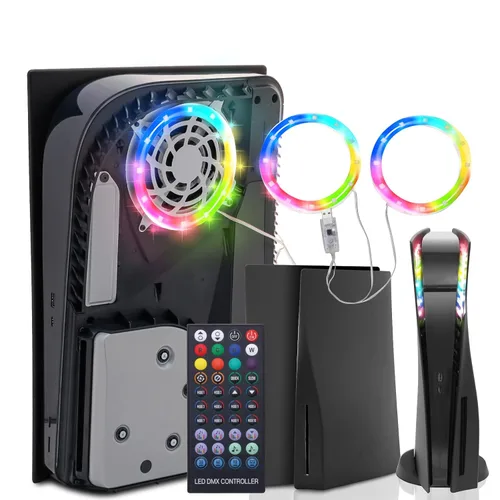 Playstation 5 Accessory Kits, PS5 Black Plates Disc Edition and PS5 LED Strip with 8 Colors and Remote Control