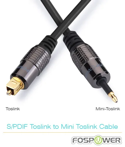 Vista 2 de FosPower Toslink a Mini Toslink chapado en oro de 24 quilates, cable de audio S/PDIF de fibra óptica digital con conectores metálicos y forro de PVC