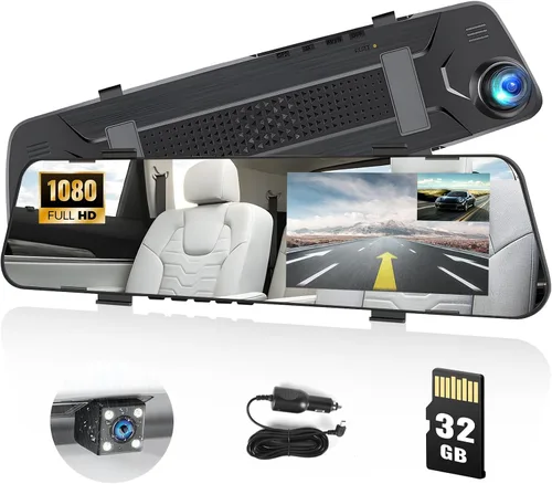 Cámara de salpicadero de espejo para automóviles, espejo retrovisor de 4.5 pulgadas, 1080P cámaras duales de visión frontal y trasera, súper visión