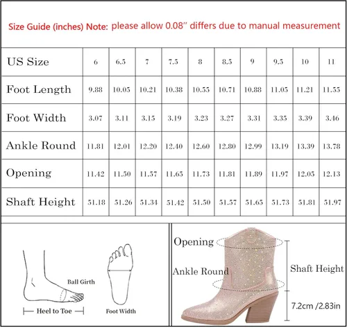 Vista 7 de Modatope Botas vaqueras brillantes con diamantes de imitación para mujer, botas de tobillo de vaquera con tacón grueso y cremallera lateral