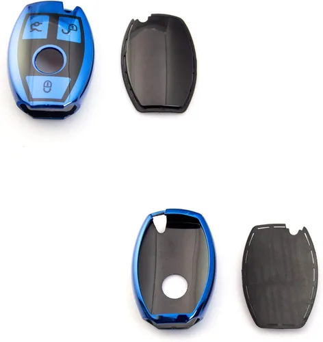 Vista 3 de Xotic Tech - Funda de TPU azul con 3 botones impresos, compatible con Mercedes Benz A B C E G S R CLS CLK Clase CLA GLA GLC GLE GLK W164 W204 W205