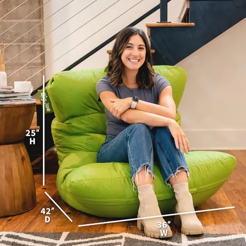 Vista 101 de Big Joe Roma Puf, Sherpa de avena y grafito, gamuza vegana, 3 pies