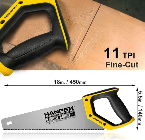 Vista 5 de Hanpex Sierra de mano profesional de 14 pulgadas, sierra de mano de corte fino de 11 TPI – idea de sierra manual afilada para cortar madera
