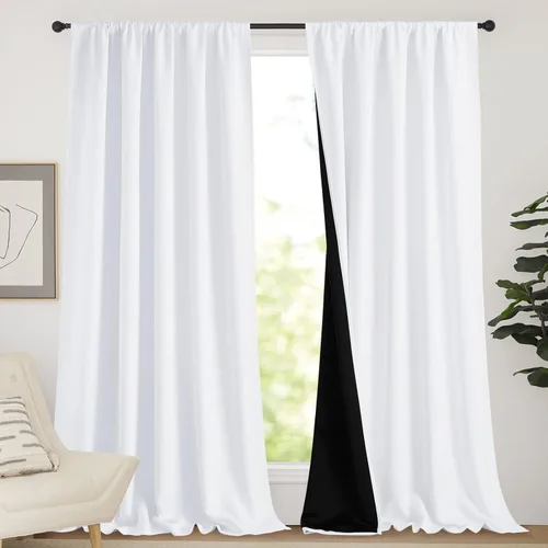 Vista 118 de NICETOWN Biscotti Beige 100% Cortinas opacas de 45" de largo para cocina, bolsillo con varilla para sótano completamente opaco, cortinas térmicas