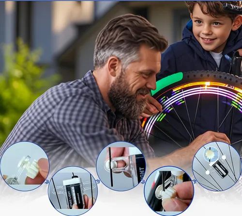 Vista 4 de Luz de radios LED para bicicleta, 30 patrones de color, conmutación automática de patrones, fácil montaje en rueda