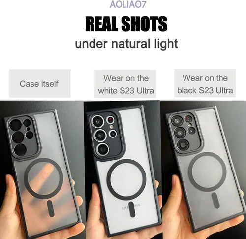 Vista 4 de Funda magnética antihuellas para Samsung Galaxy S23 Ultra, protección completa de la cámara, compatible con accesorios MagSafe, cubierta trasera