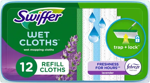Swiffer Sweeper Wet Mopping Pad Recambios para trapeador de piso con aroma a lavanda Febreze, 12 unidades (el embalaje puede variar) de Procter & Gamble - Household/Laundry/Food