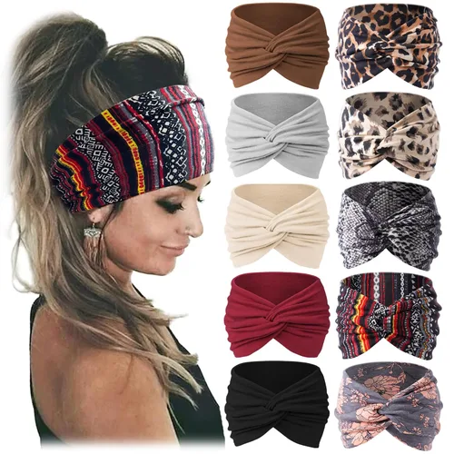 Diademas anchas para mujer, turbantes grandes africanos, bohemios, negros, elásticos, anudados, para la cabeza, para mujer, niña, leopardo, para