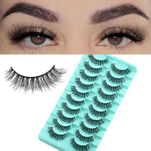 Vista 18 de APCYUST Pestañas postizas finas, pestañas postizas con volumen, tira de ojos, espigas, esponjosas, pestañas postizas de visón, 7 pares de pestañas