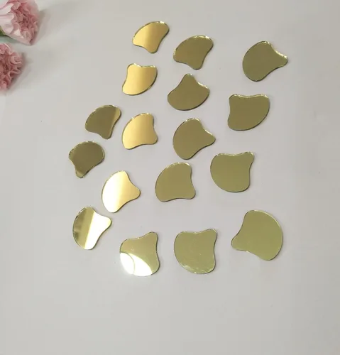 100 piezas de mosaico con forma de concha, piezas de espejo de vidrio para manualidades, decoración del hogar, adornos de espejo (espejo dorado)