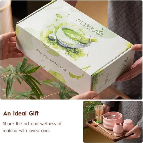 Vista 8 de Juego de batidor de matcha, cuenco de cerámica, batidor de bambú con soporte, tamiz, cuchara Schima, soporte para cuchara y toalla de té, kit
