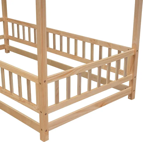 Vista 66 de Bellemave Cama Montessori de madera con valla y techo para niños, marco de cama individual para niños, niñas (individual, blanco)