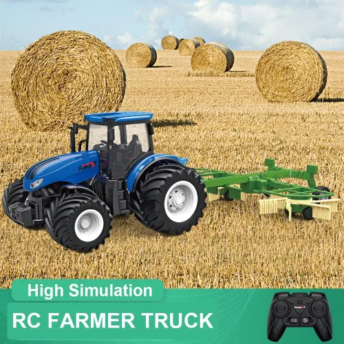 Vista 2 de Camión RC Tractor Agrícola con 2 Baterías Recargables - 2.4G 1/24 Vehículo de Construcción de Alta Simulación con Hileradora Giratoria Doble