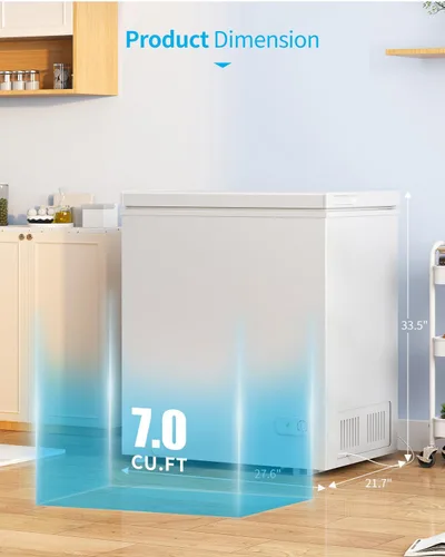 Vista 3 de Congelador de cofre de 7.0 pies cúbicos, congelador profundo blanco con cestas extraíbles, congelador compacto de pie con puerta superior abierta