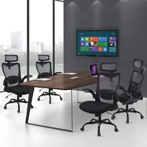 Vista 2 de CLATINA Silla de oficina ergonómica de malla con respaldo alto ajustable, apoyabrazos abatibles, silla giratoria ejecutiva giratoria cómoda