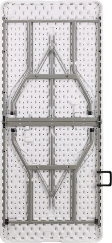 Vista 5 de Flash Furniture - Mesa plegable de doble pliegue de plástico blanco granito de 6 pies con asa de transporte para banquetes y eventos