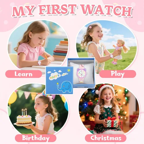 Vista 6 de Cat Kids - Reloj analógico para niñas y niños pequeños, tiempo de aprendizaje y fácil de leer, reloj de pulsera de cuarzo impermeable 30M