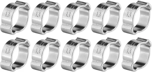 Vista 10 de 10 abrazaderas de manguera de oreja dobles de acero inoxidable chapado en zinc, clips O de 2 orejas, abrazadera de manguera de goma de silicona