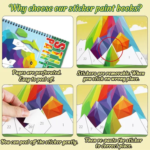 Vista 5 de 90shine 2 piezas de libros de pegatinas para niños de 4 a 8 años, diseños temáticos mágicos multicolores, regalo de fiesta, crea 22 imágenes