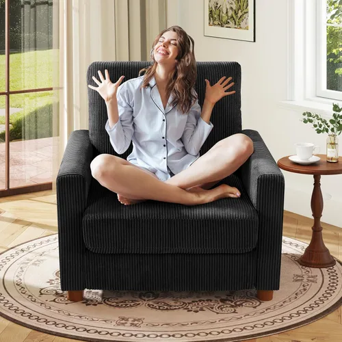 Vista 16 de Kidirect Silla de acento extragrande de 35.5 pulgadas, sillas de sala de montaje fácil, silla de lectura de pana para dormitorio, sillas de acento
