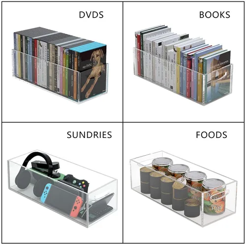 Vista 4 de AITEE Paquete de 2 cajas de almacenamiento de DVD/CD, contenedor de almacenamiento acrílico para Blu-Rays, libros pequeños/folletos, fundas