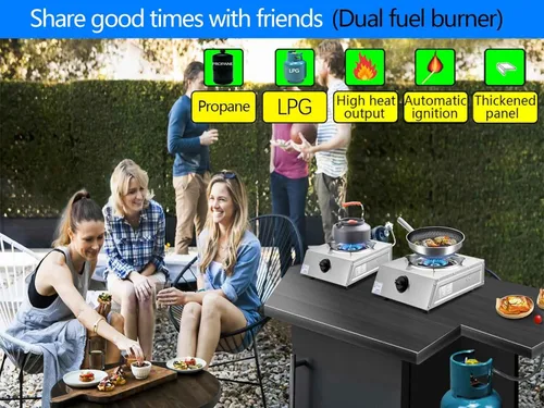 Vista 6 de Horynar Estufa de propano de un solo quemador, 1 quemador, 12,000 BTU, encendido automático de combustible dual con convertidor CSA/manguera QCC1