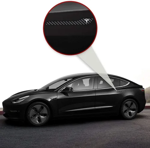 Vista 5 de IPG Kit de 4 calcomanías para manija de puerta de Tesla Model 3/Model Y (juego de 4) con logotipo de Tesla (fibra de carbono negra)