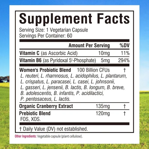Vista 2 de Innate Vitality Probióticos para mujeres, 100 mil millones de UFC, 18 cepas, prebióticos y probióticos, con arándano, vitamina C y B6 P5P, salud