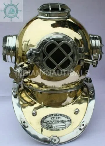 Vista 5 de KY Industries - Casco de buceo Morse Us azul marino de aluminio y latón Mark V de estilo vintage