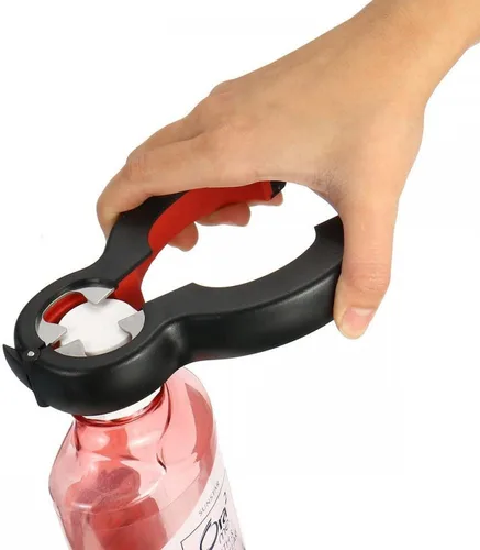 Vista 5 de Abrelatas 6 en 1, tapa de rosca, multiusos, abrebotellas, tapa de frasco, agarre de cocina, herramienta de cocina