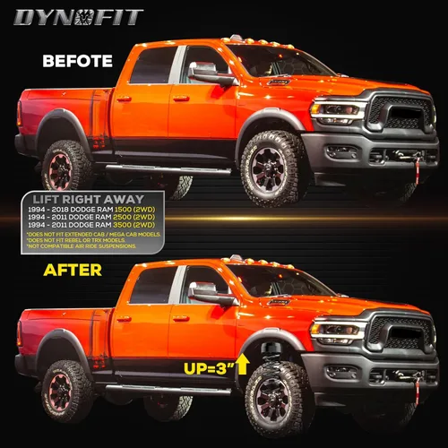 Vista 8 de Dynofit Kit de elevación de 3 pulgadas para Dodge Ram 1500 2WD 1994-2018, Ram 2500/3500 2WD 1994-2011, espaciadores de puntales de resortes