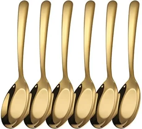 Cucharas de sopa de acero inoxidable, juego de 6 cucharas de sopa de peso pesado, cucharas de sopa chinas, cucharas de ramen pulidas con espejo