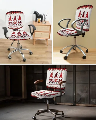 Vista 6 de Office Chair Cover I Love U Gnome Protective Stretchable Universal Computer Chair Covers Roses Red Black Buffalo Plaid Stretch Rotating Chair