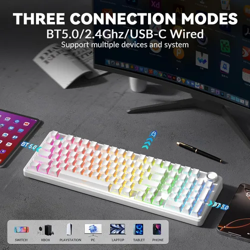Vista 3 de AULA F99 Pro Teclado Mecánico Inalámbrico - Versión Silenciosa, BT5.0/2.4GHz/USB-C Personalizado Intercambiable en Caliente, Estructura de Junta