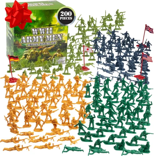 Cubeta figuras de acción, soldados de la segunda guerra mundial, cubeta grande de ejército de soldados, más de 200 piezas
