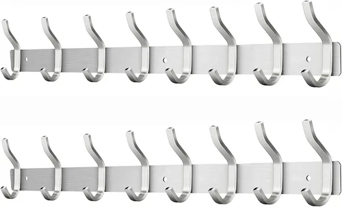 Vista 19 de Ganchos de pared negros, perchero de pared de 30 cm con 4 ganchos, ganchos de pared resistentes para colgar mochila, bolso, cartera, ropa, sombrero