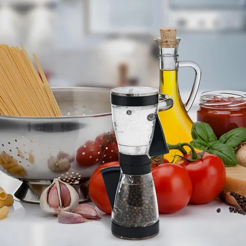 Vista 6 de KAMENSTEIN Molinillo doble de sal y pimienta 2 en 1 con una sola mano, ajustable y recargable, 8 pulgadas, color negro