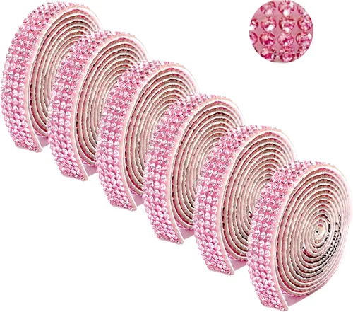 Vista 16 de 6 rollos de cinta autoadhesiva con diamantes de imitación de diamantes de imitación, rollo de cinta adhesiva con tiras de diamantes de imitación