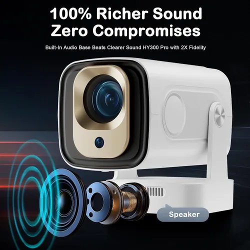 Vista 7 de WOOPKER Mini proyector HY260 Pro actualizado con WiFi y Bluetooth 5.4, enfoque automático/Keystone, soporte nativo 1080P para 4K, control remoto Air