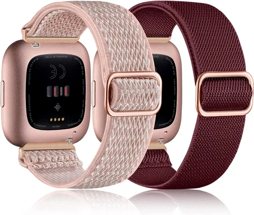 Vista 12 de Bandas elásticas compatibles con Fitbit Versa 2 Band para mujeres y hombres, paquete de 2 correas deportivas de nailon suave ajustable transpirable