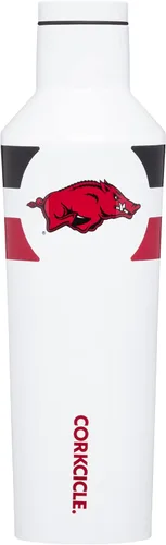 Corkcicle - Botella de agua de acero inoxidable con triple aislamiento NCAA de 16 onzas, Razorbacks de la Universidad de Arkansas, Gym Stripe -