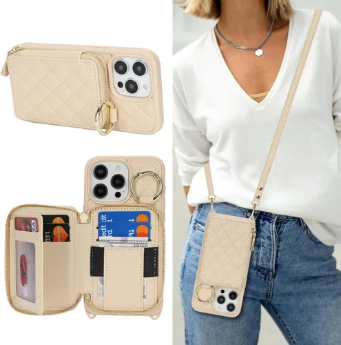 Vista 12 de Funda tipo cartera tipo bandolera para iPhone 11, de piel sintética, con cremallera, tipo cartera, con función atril, con ranuras para tarjetas