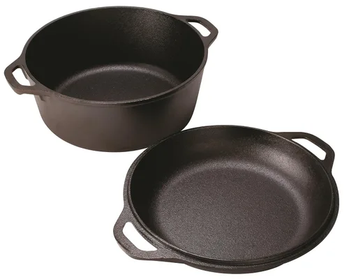 Vista 4 de Lodge Olla de hierro fundido, horno doble holandés de hierro fundido, sartén de hierro fundido de 5 cuartos de galón con soporte de mango caliente
