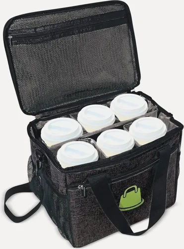Vista 2 de Good E's Bolsa de bebidas reutilizable con aislamiento para 6 tazas, bolsa térmica portátil con 5 divisores, correa para el hombro y bolsillos