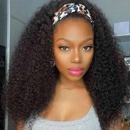 Vista 9 de Aiterina - Peluca de diadema de onda profunda con cabello humano para mujeres negras, cabello remy brasileño, sin pegamento, sin encaje frontal